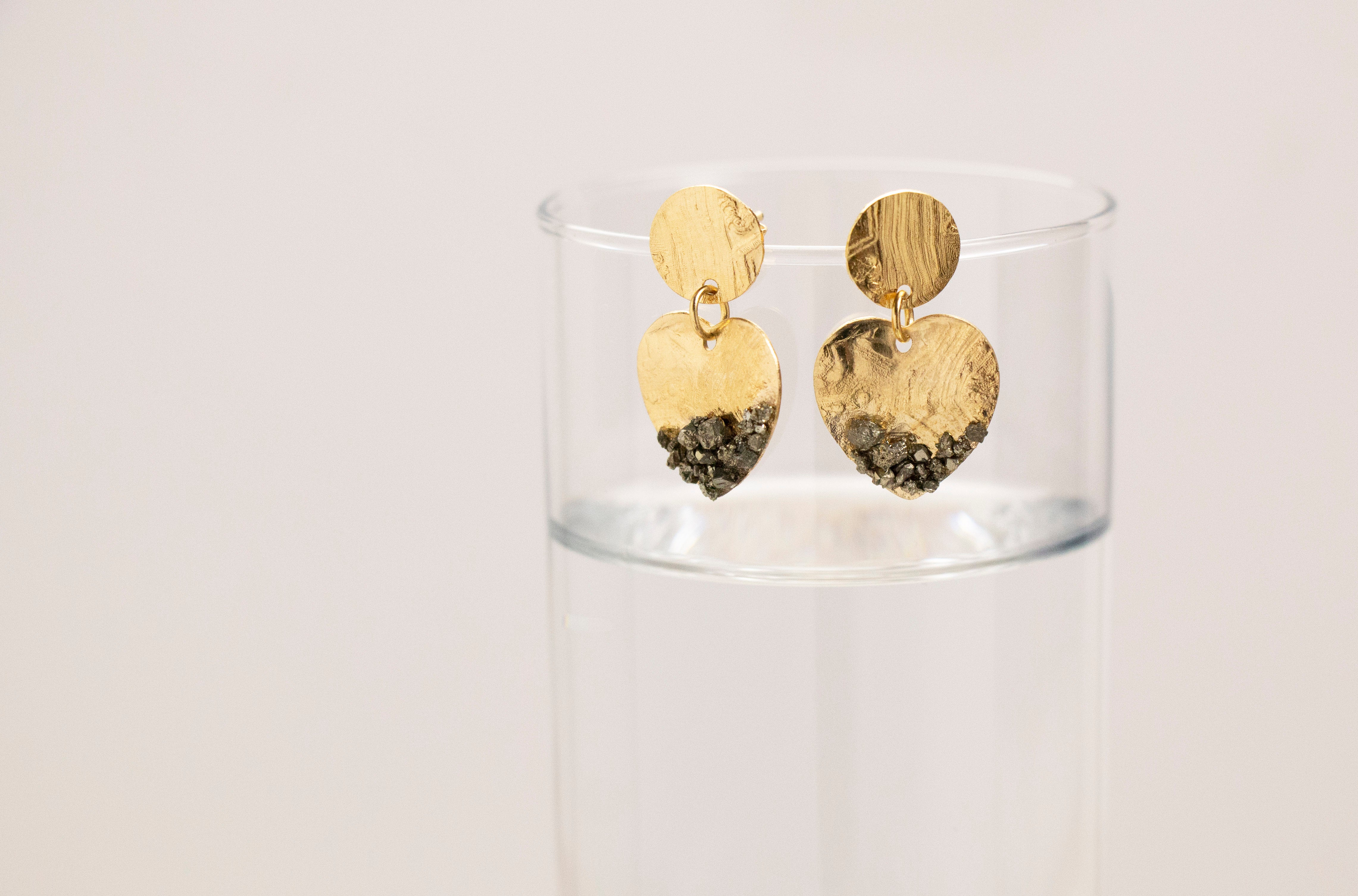 Pyrite Heart Earrings