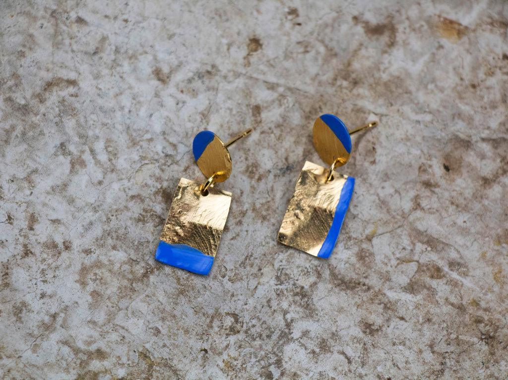 Blue Rectangle Earrings