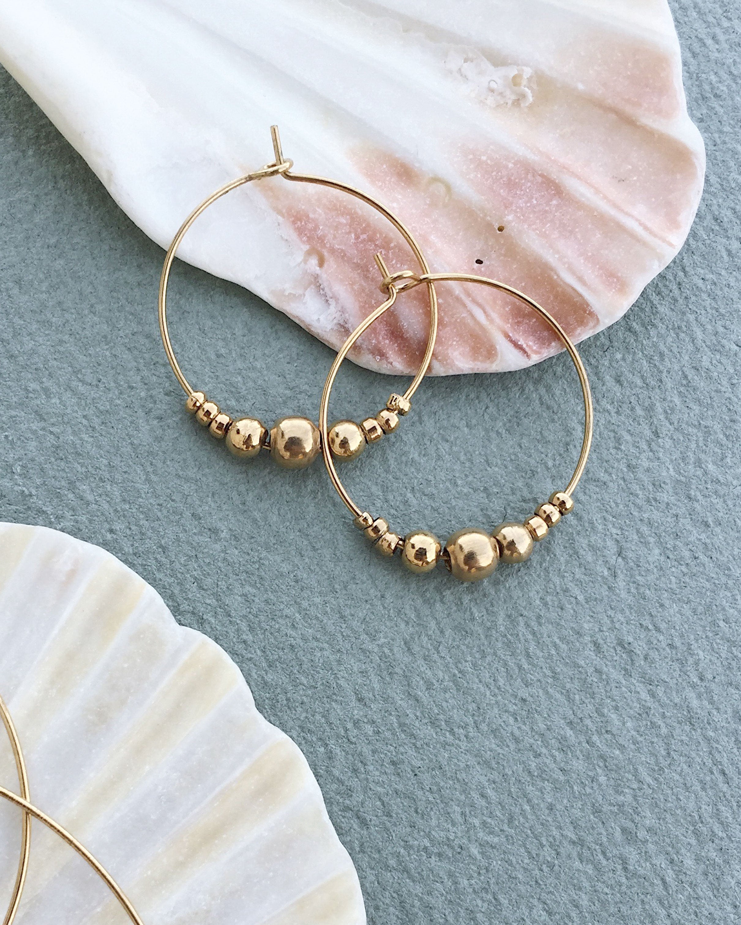 Golden Beads Big Hoop Earrings
