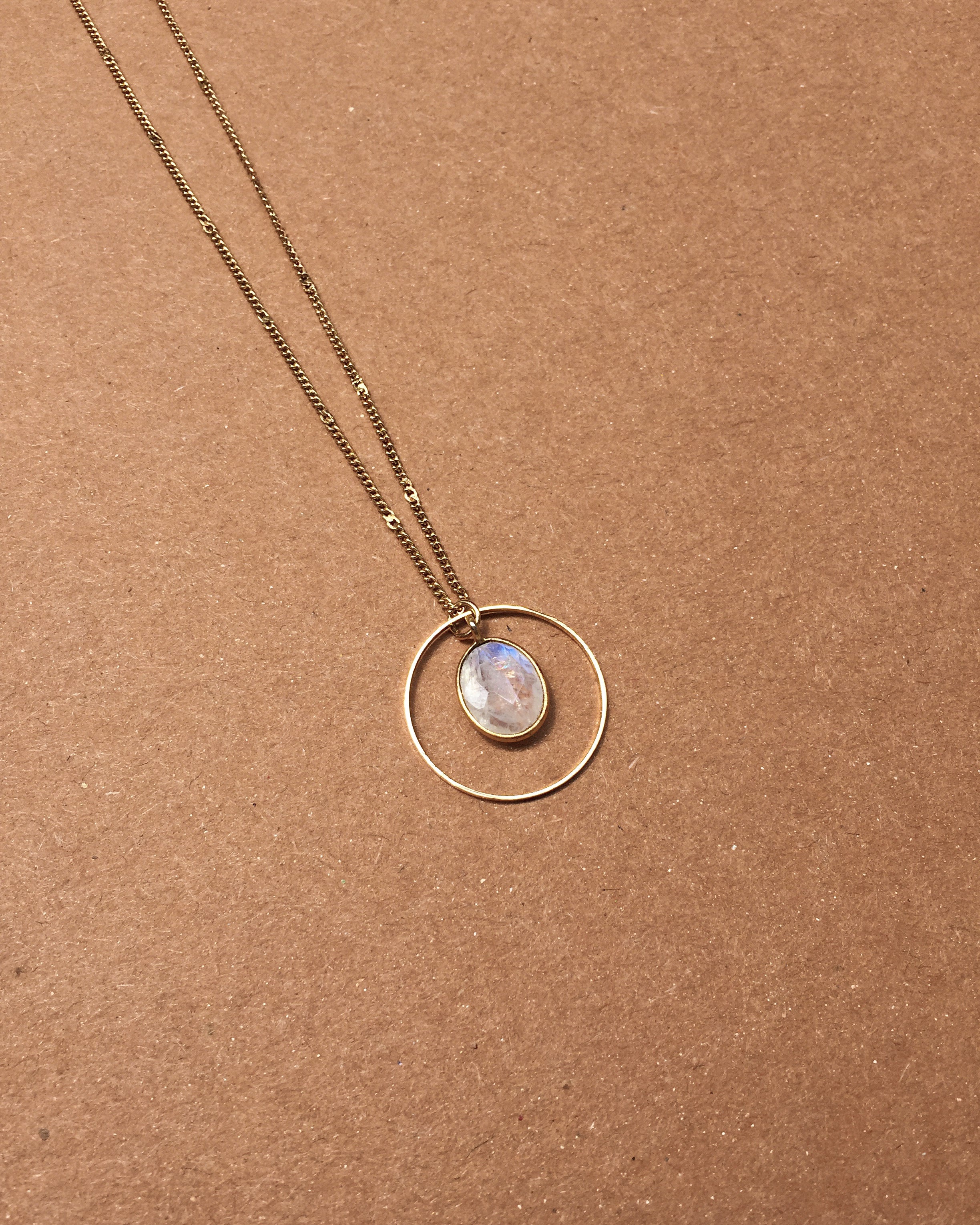 White Moonstone Circle Necklace